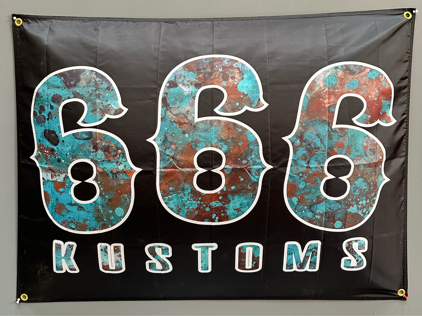 666 Kustoms Teal Patina Cloth Banner