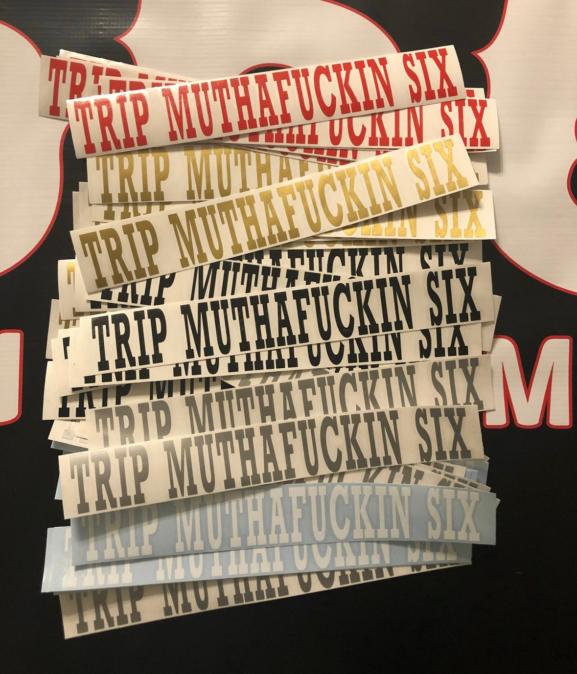 Trip MF Six Swingarm Die Cut Vinyl Decals (1.5x10”)