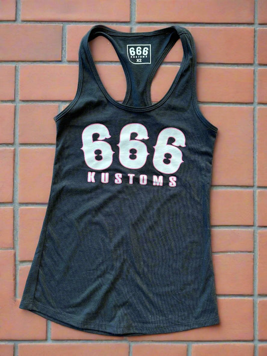 666 Kustoms Pink & White Racerback Tank