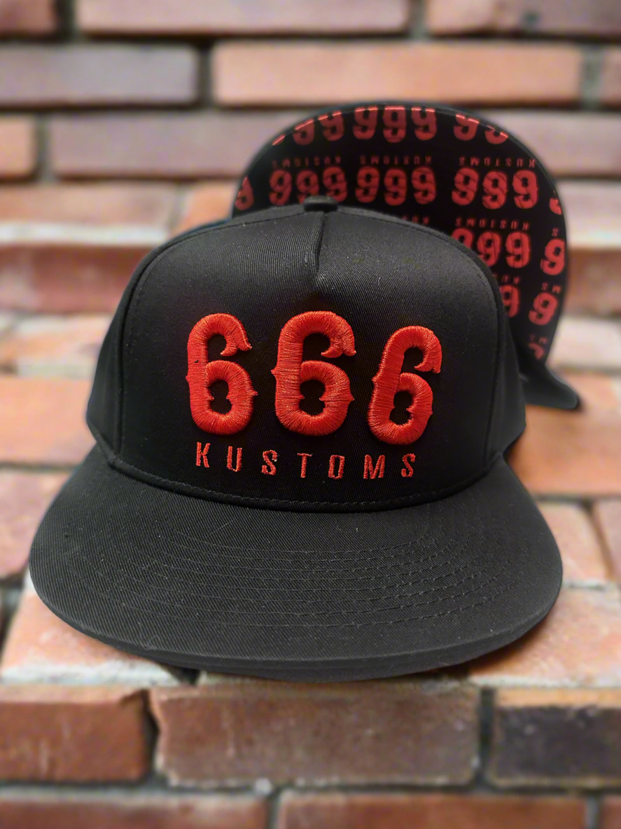 666 Caps 666 Black & Red Snapback with underbrim – TRIPSIX KUSTOMS & MERCH